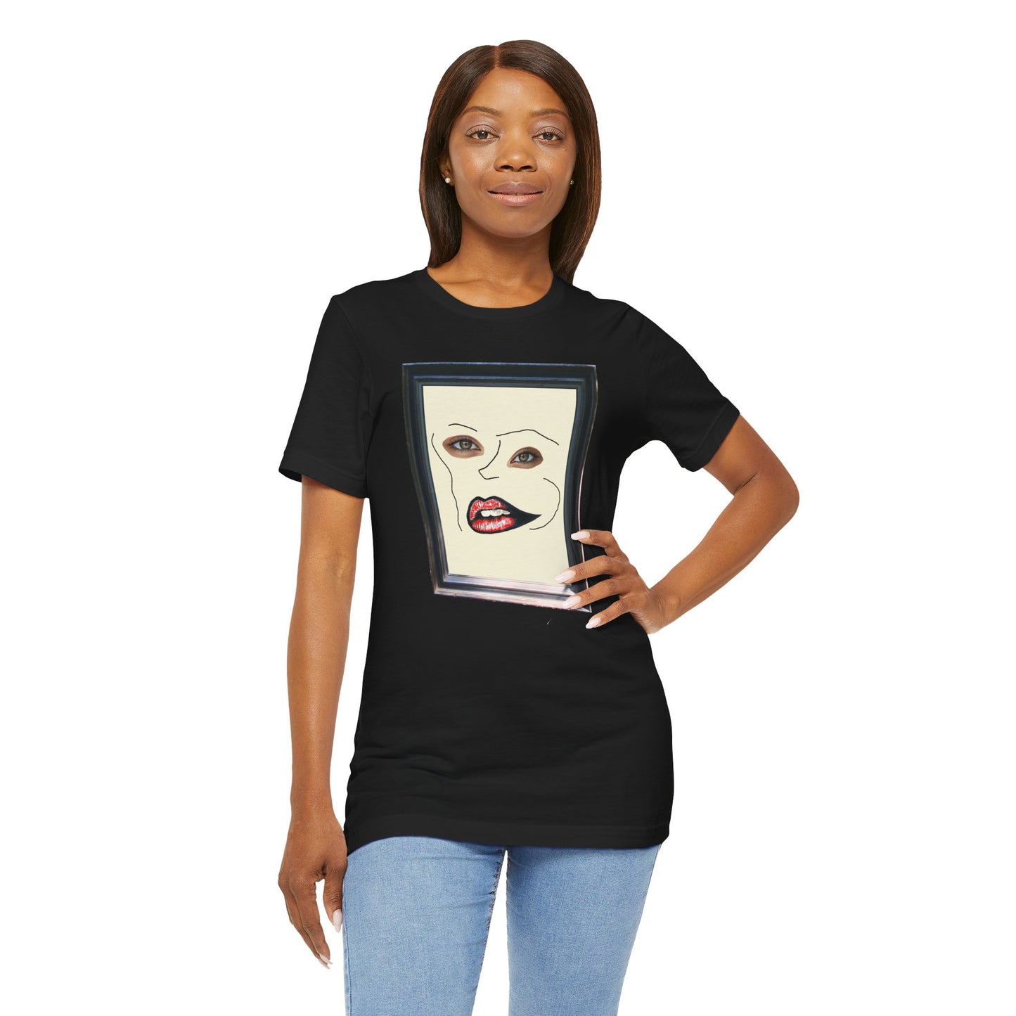 Face in Frame red white