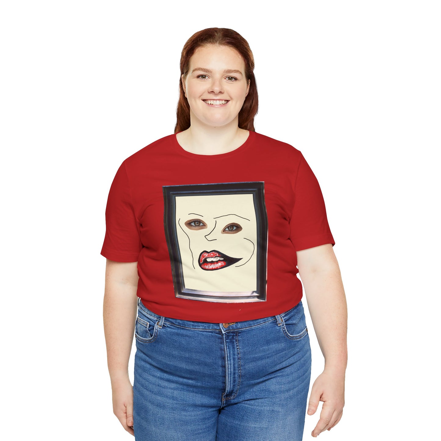 Face in Frame red white