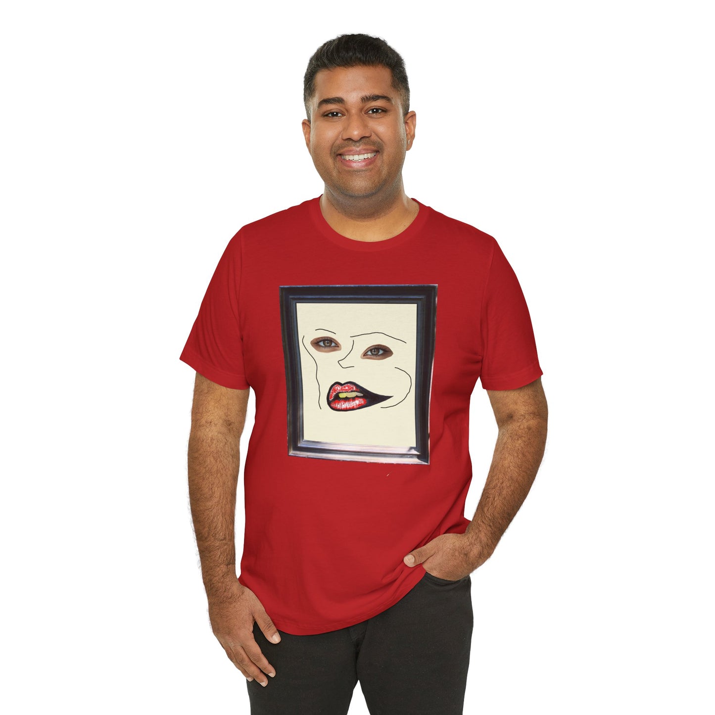 Face in frame red yellow