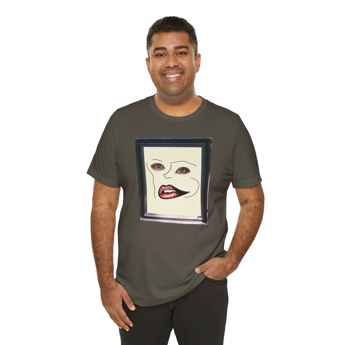 Face in Frame red white